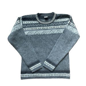 Tejidos Aly Marka Alpaca Womens Sweater Gray Crew Neck Fair Isle Sz. S